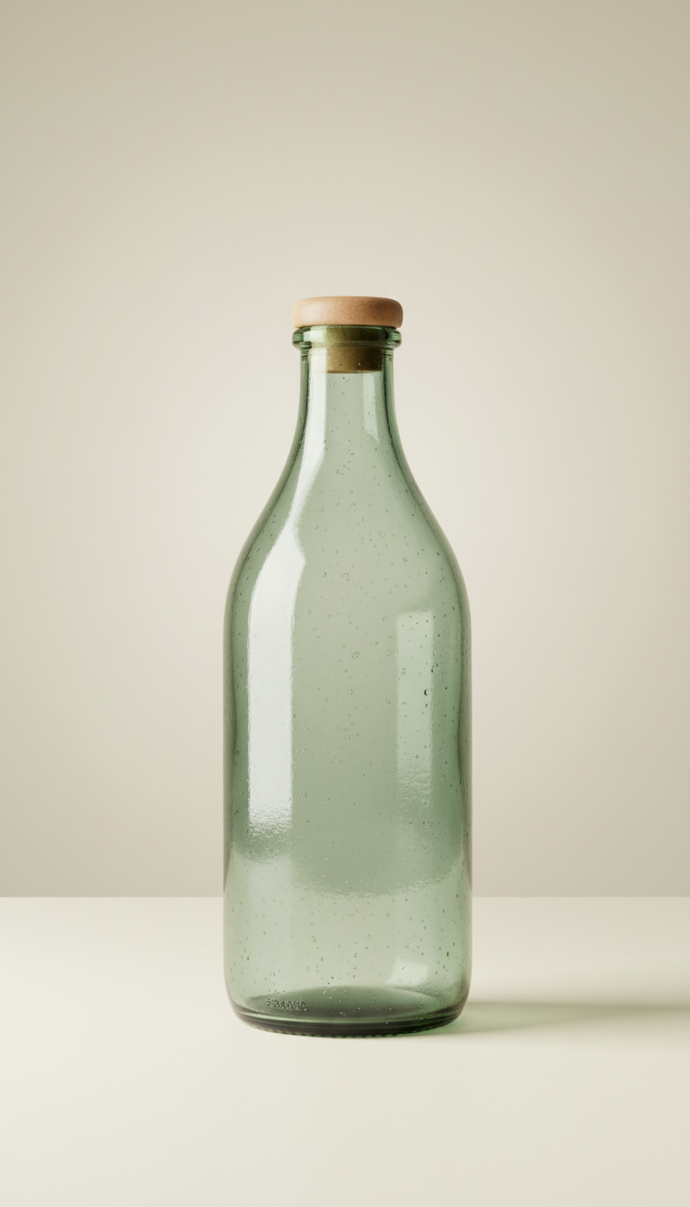 Recycled glass water bottle with silicone sleeve